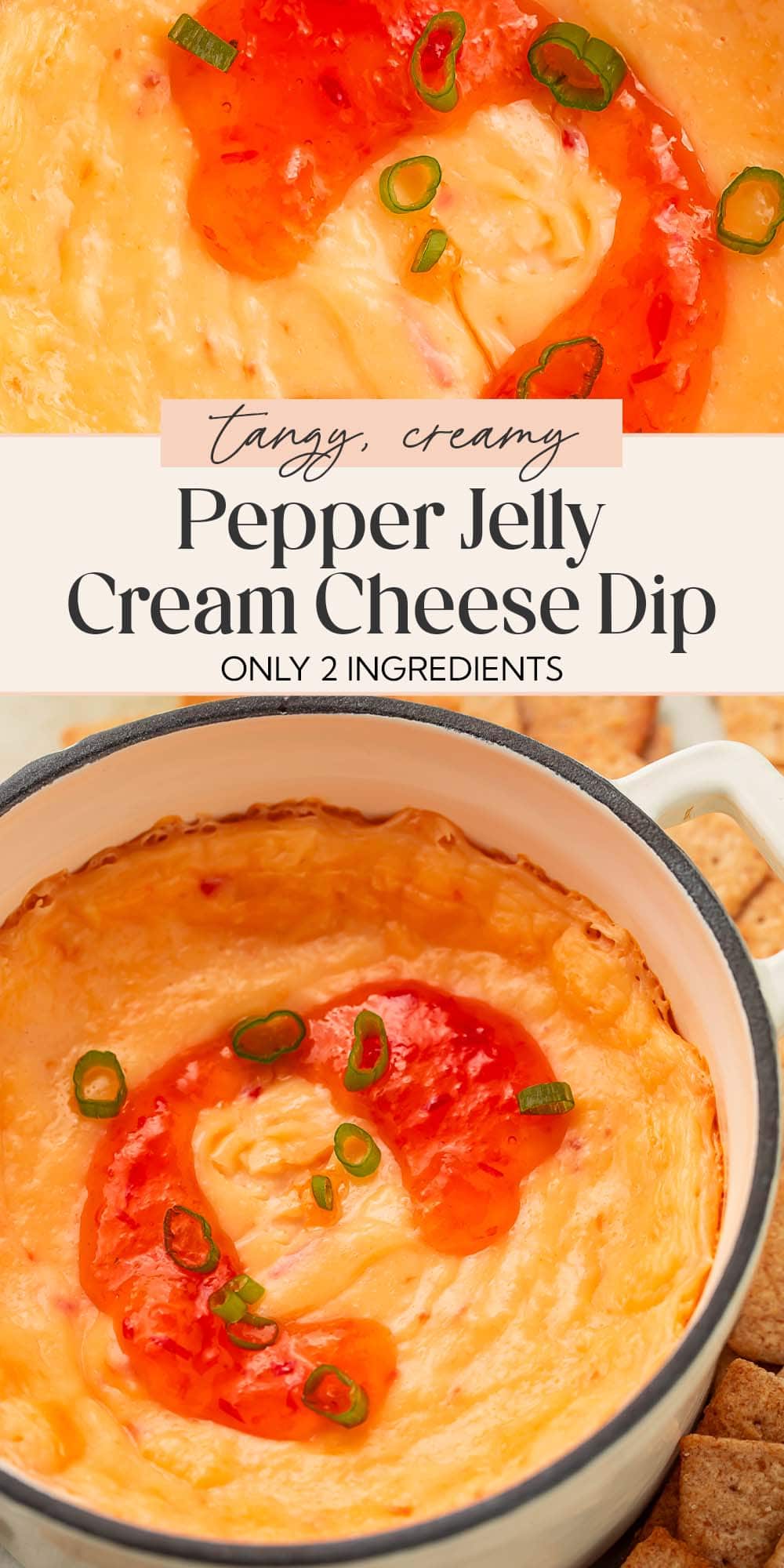 Pin graphic for cream cheese red pepper jelly dip.