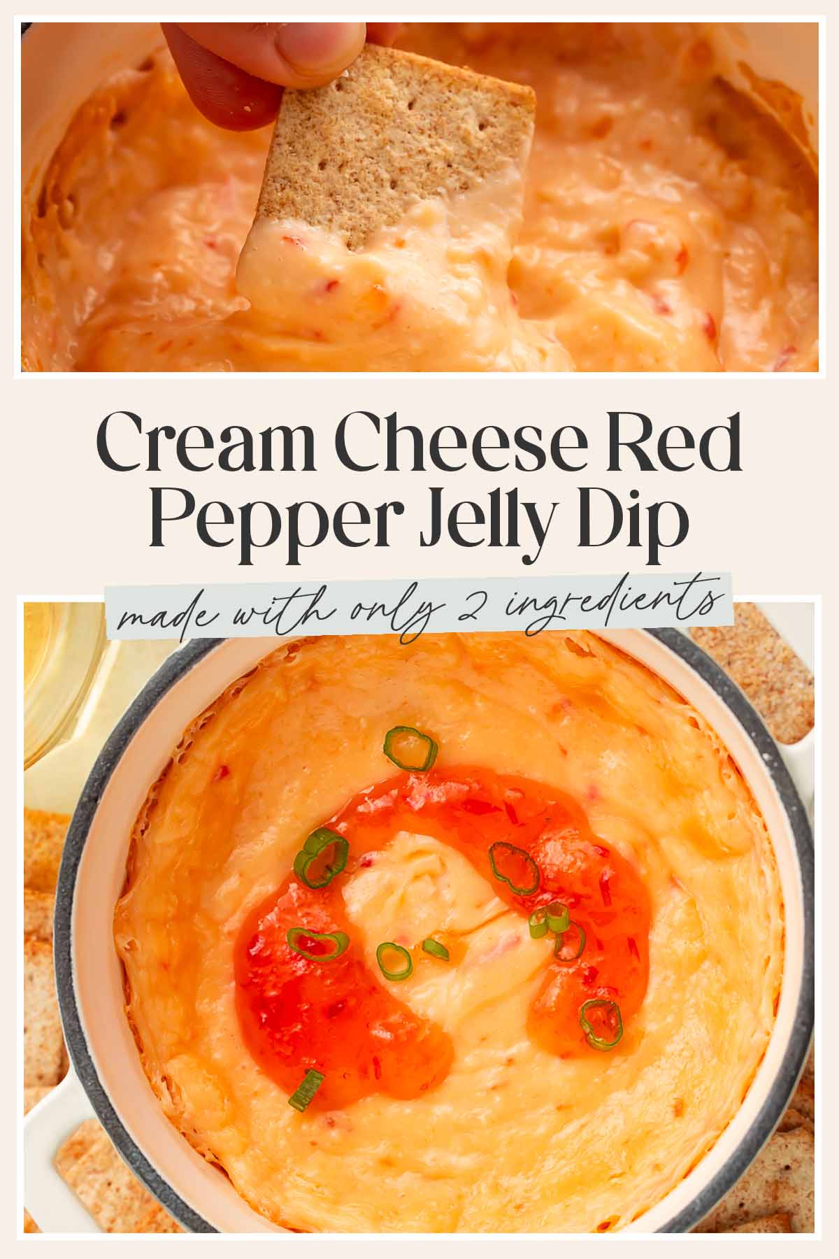 Pin graphic for cream cheese red pepper jelly dip.