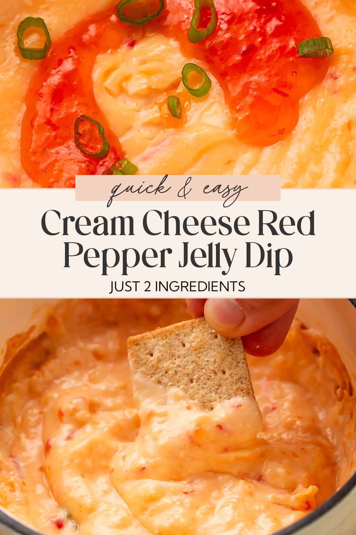 Pin graphic for cream cheese red pepper jelly dip.