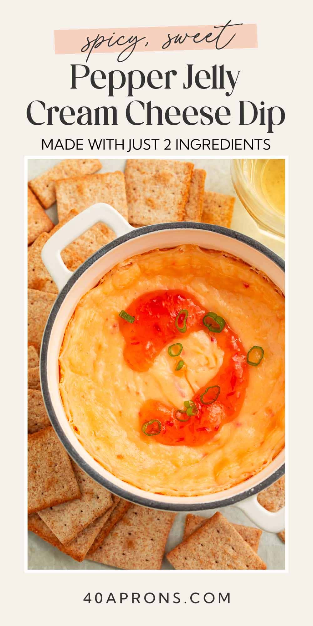 Pin graphic for cream cheese red pepper jelly dip.