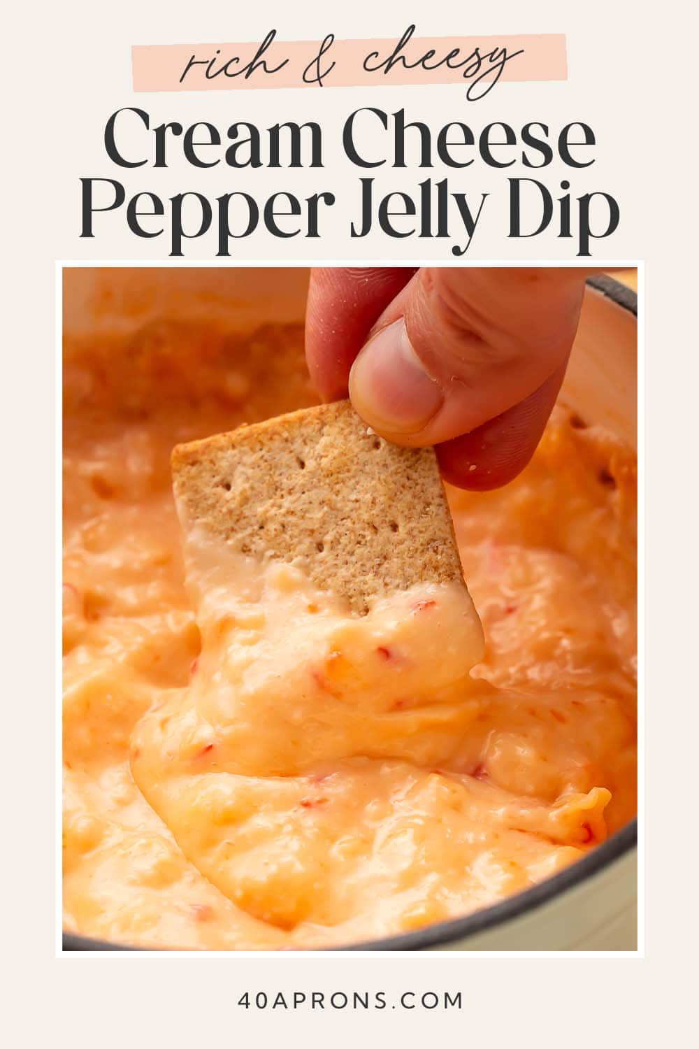 Pin graphic for cream cheese red pepper jelly dip.