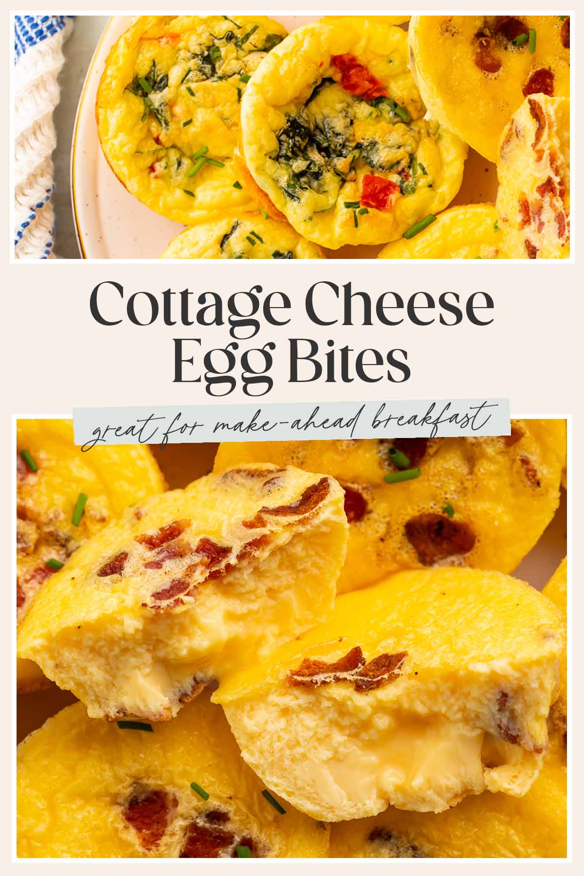 Pin graphic for egg bites with cottage cheese.