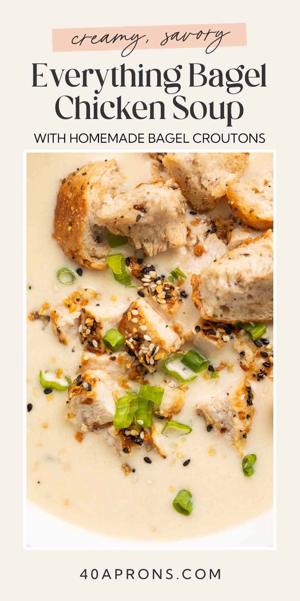 Pin graphic for everything bagel chicken soup.