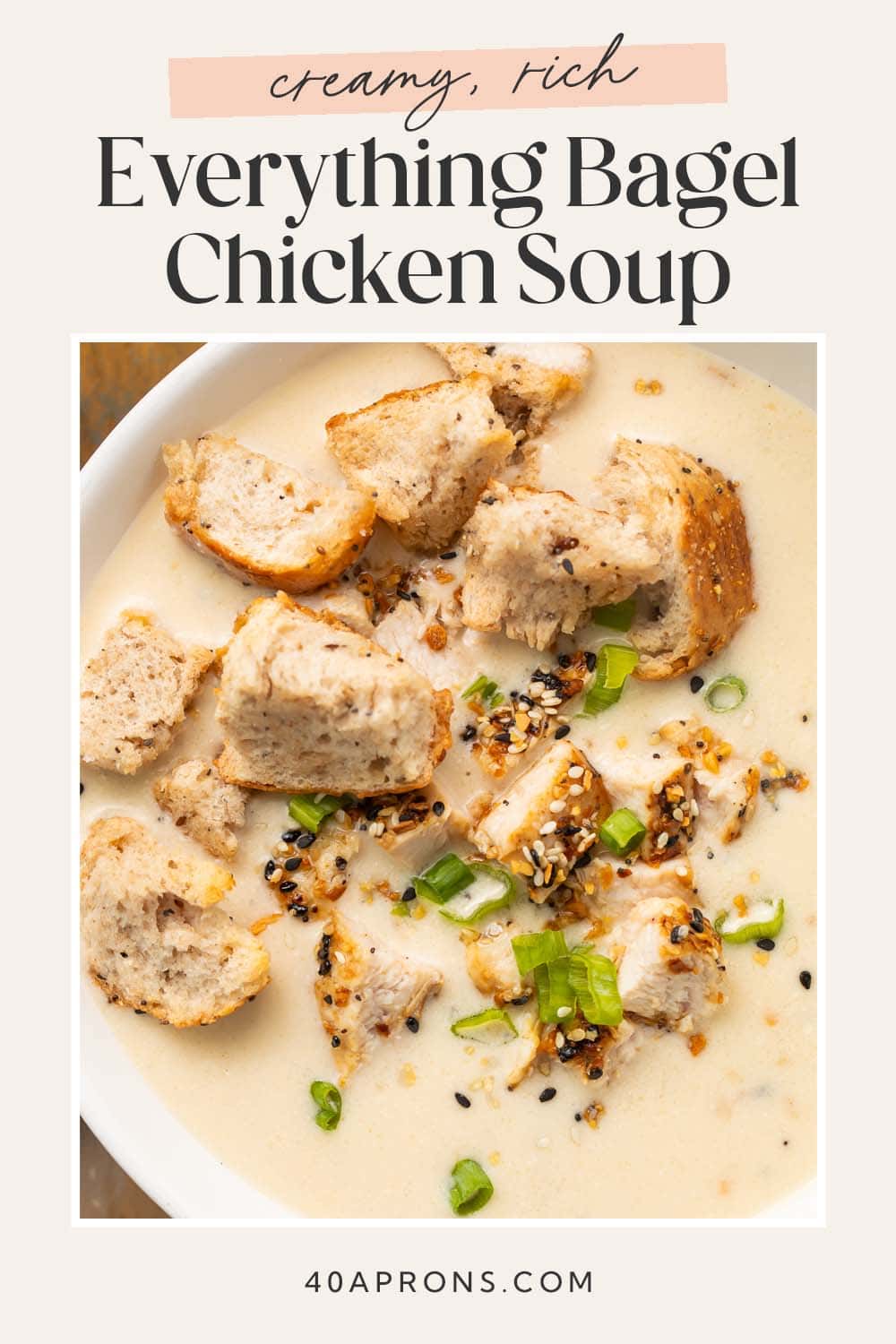 Pin graphic for everything bagel chicken soup.