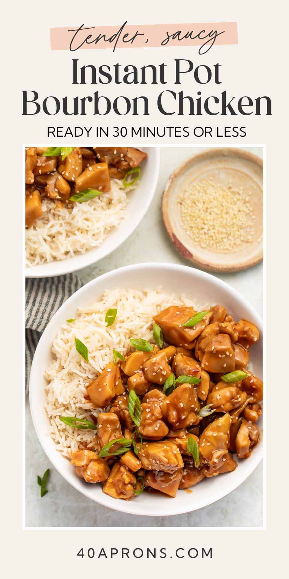 Pin graphic for Instant Pot bourbon chicken.