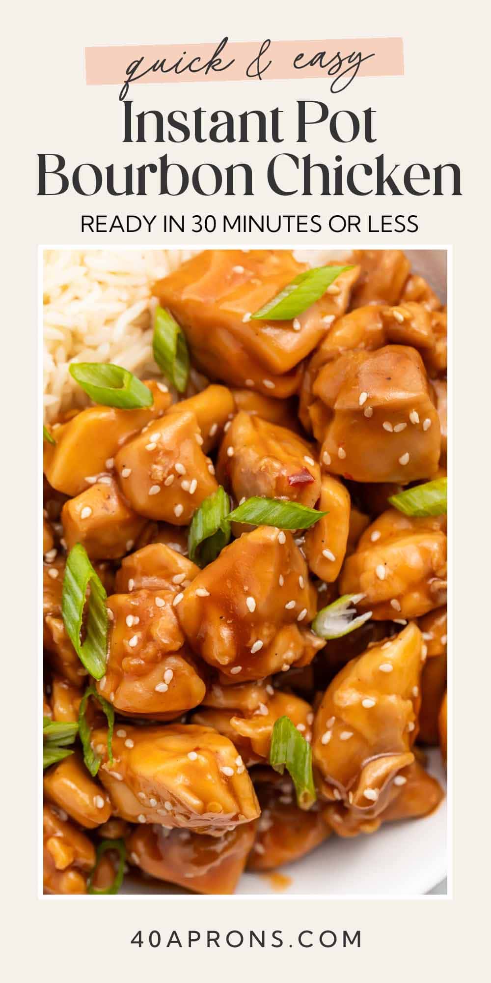 Pin graphic for Instant Pot bourbon chicken.