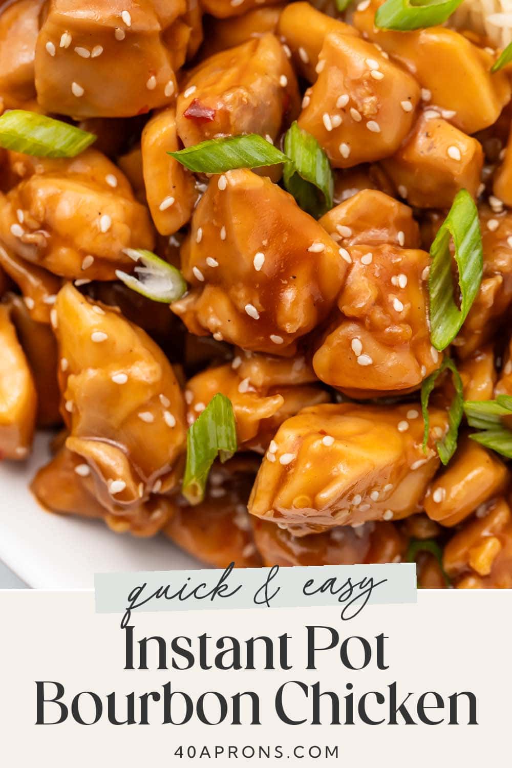 Pin graphic for Instant Pot bourbon chicken.