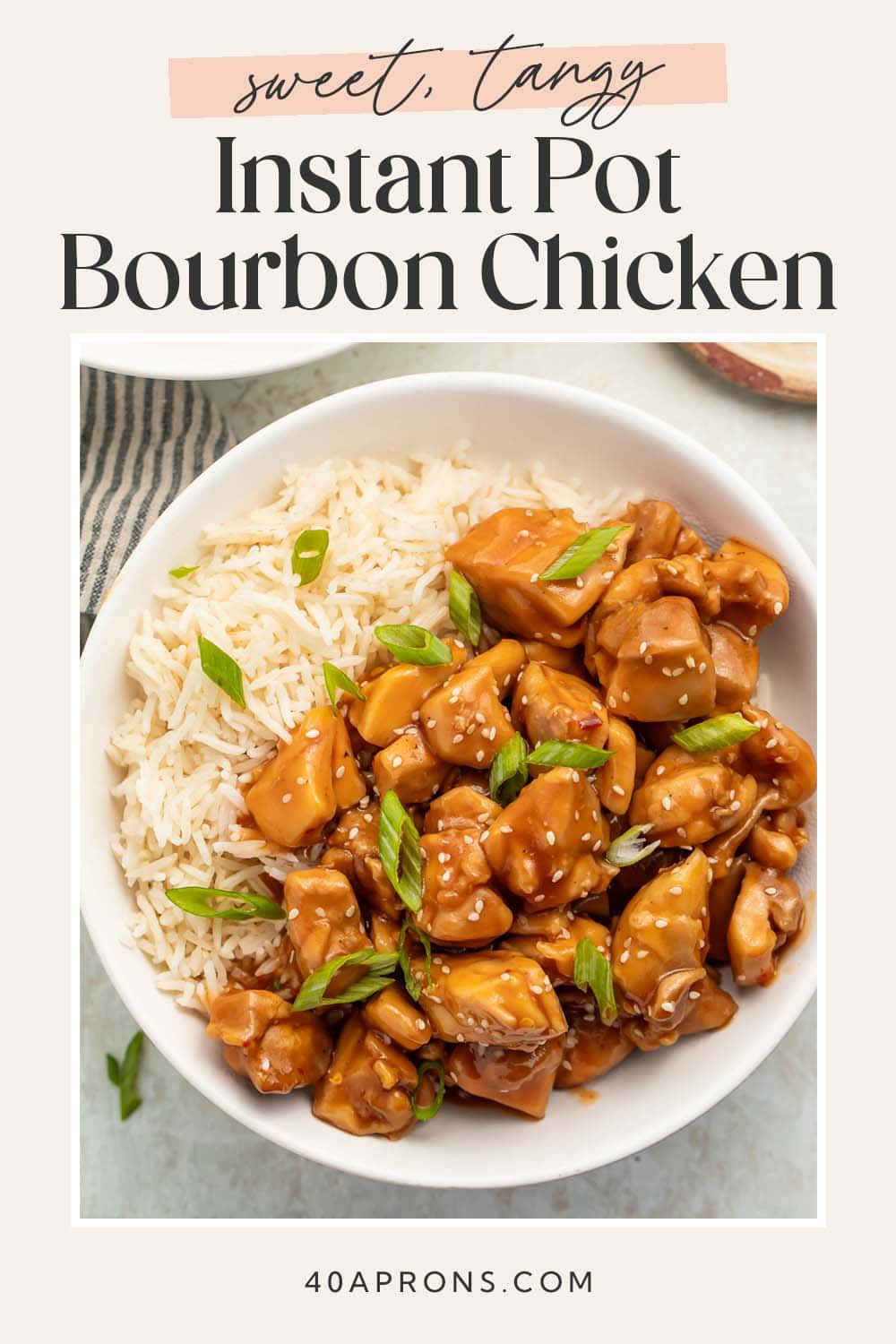 Pin graphic for Instant Pot bourbon chicken.