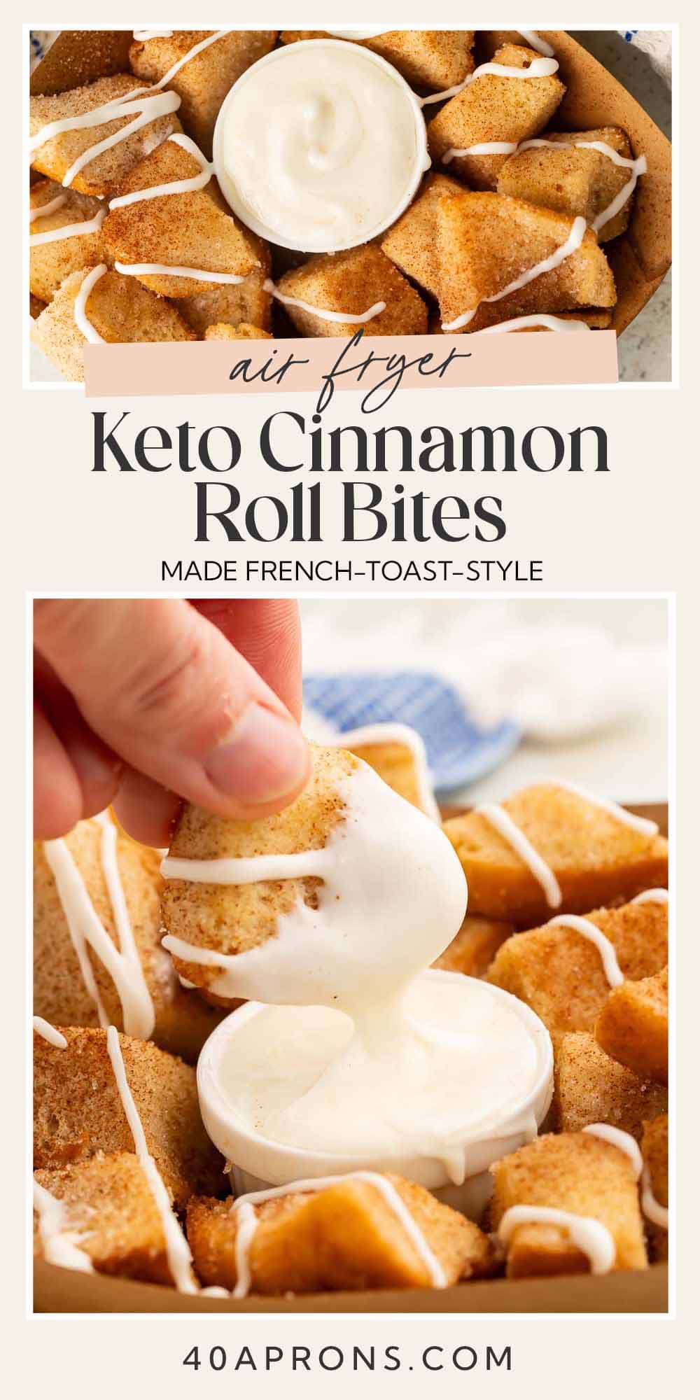 Pin graphic for keto cinnamon roll bites.