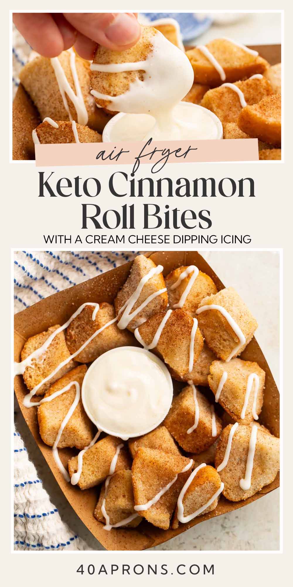 Pin graphic for keto cinnamon roll bites.