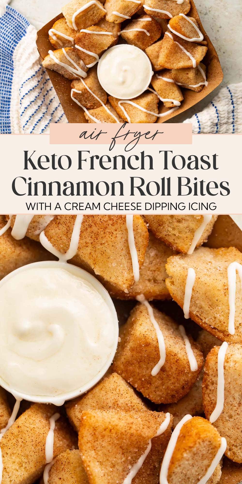 Pin graphic for keto cinnamon roll bites.