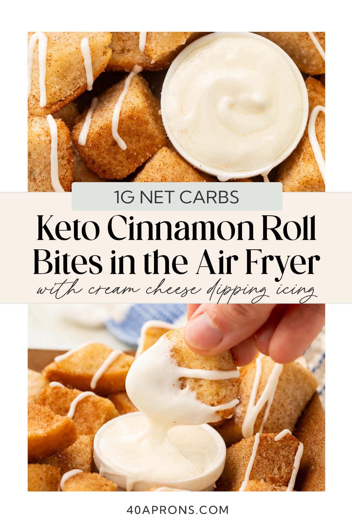 Pin graphic for keto cinnamon roll bites.