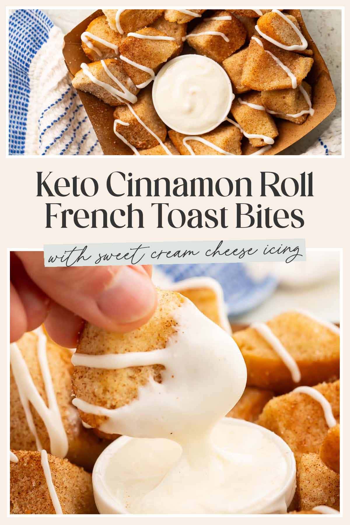 Pin graphic for keto cinnamon roll bites.