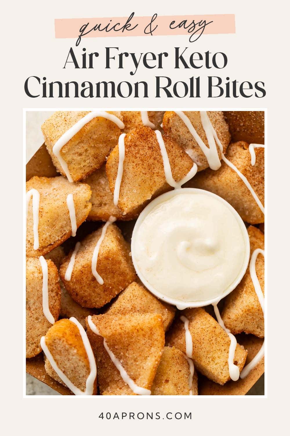 Pin graphic for keto cinnamon roll bites.