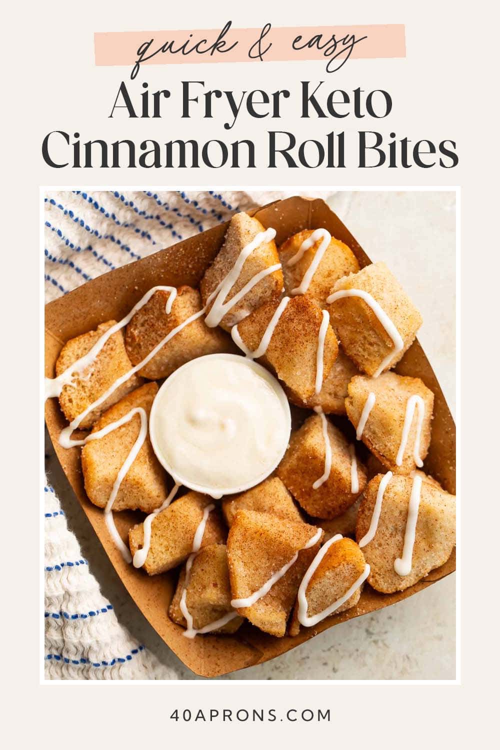 Pin graphic for keto cinnamon roll bites.