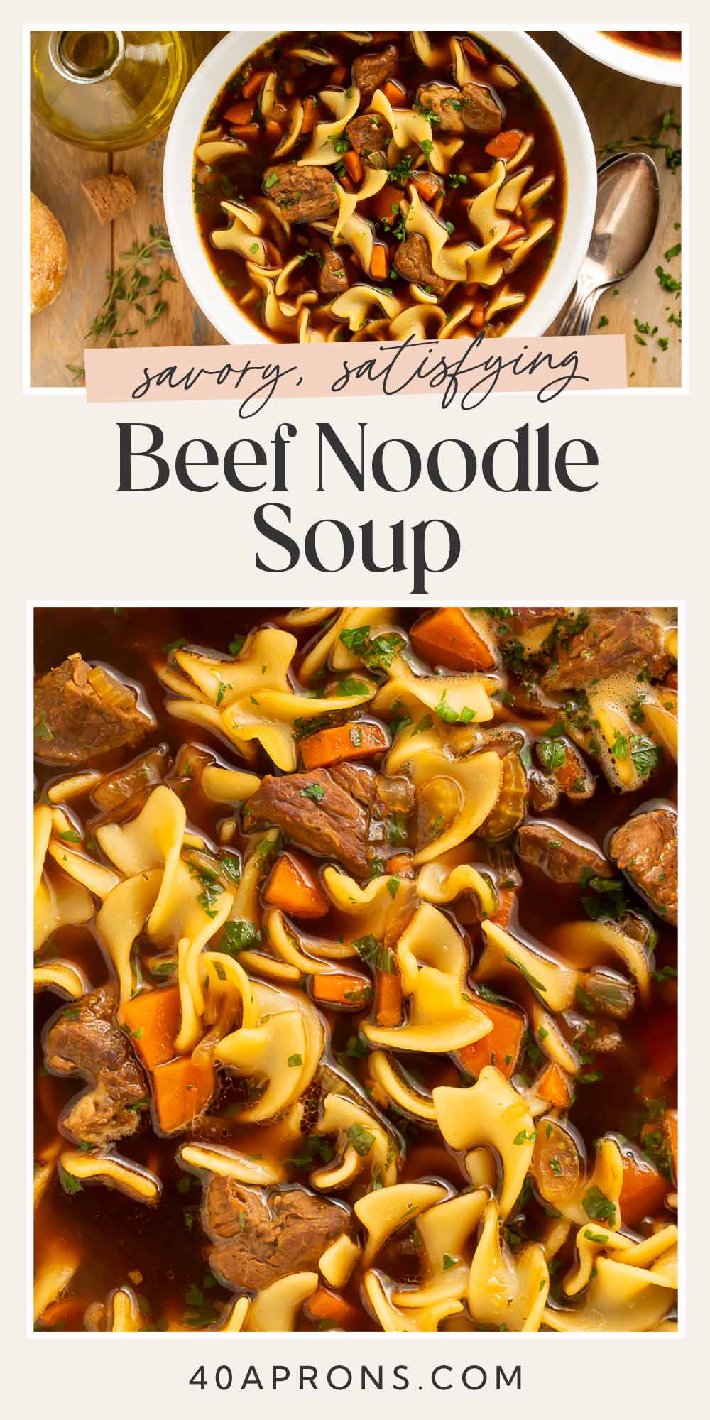 Pin graphic for beef noodle soup.