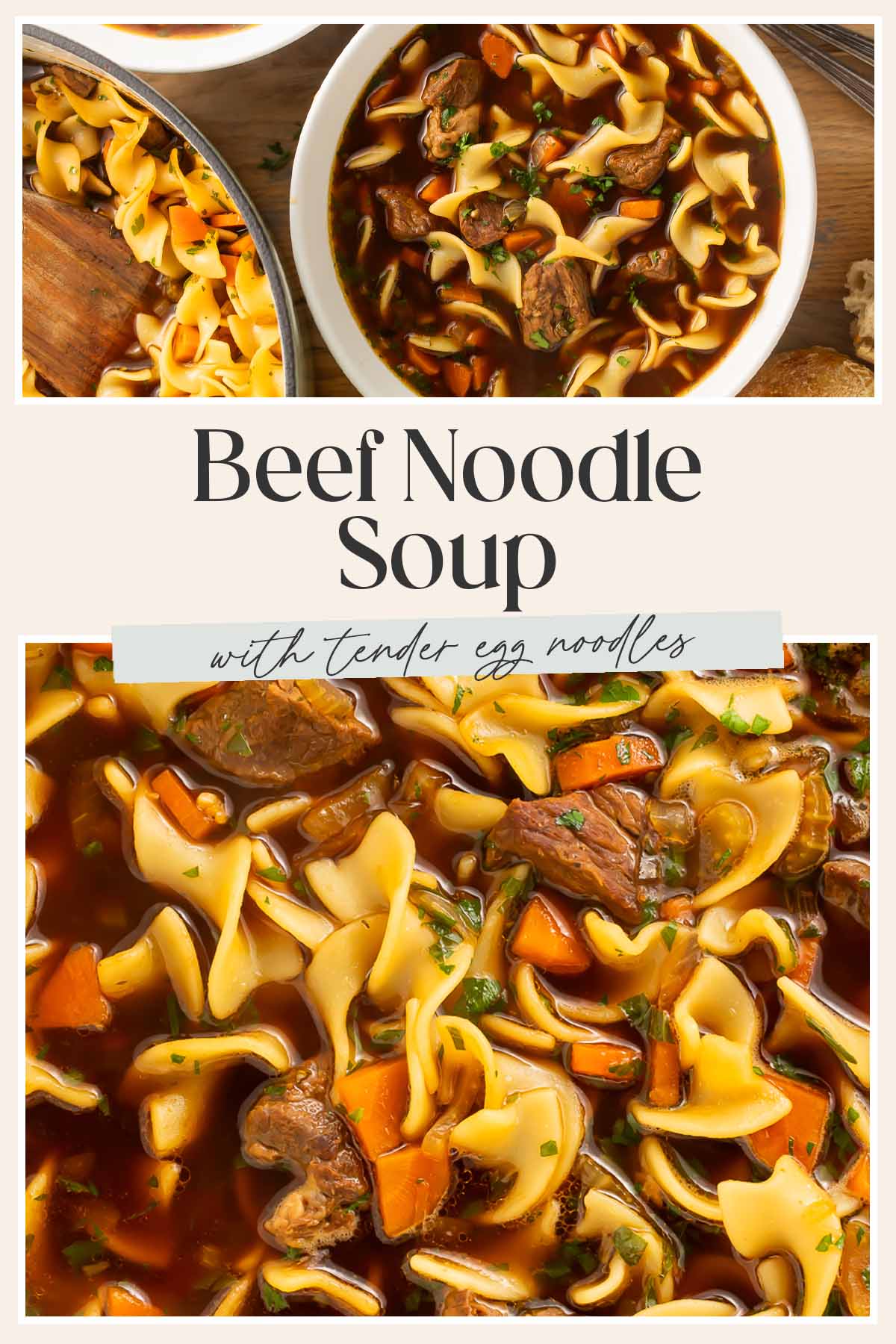 Pin graphic for beef noodle soup.