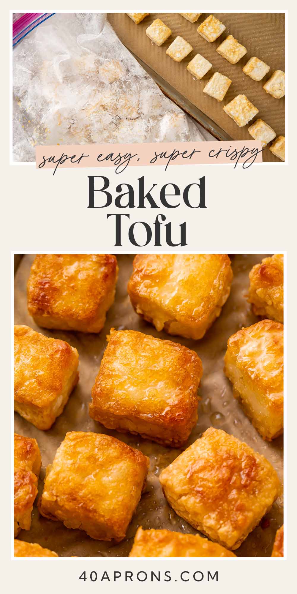 Pin graphic for crispy baked tofu.