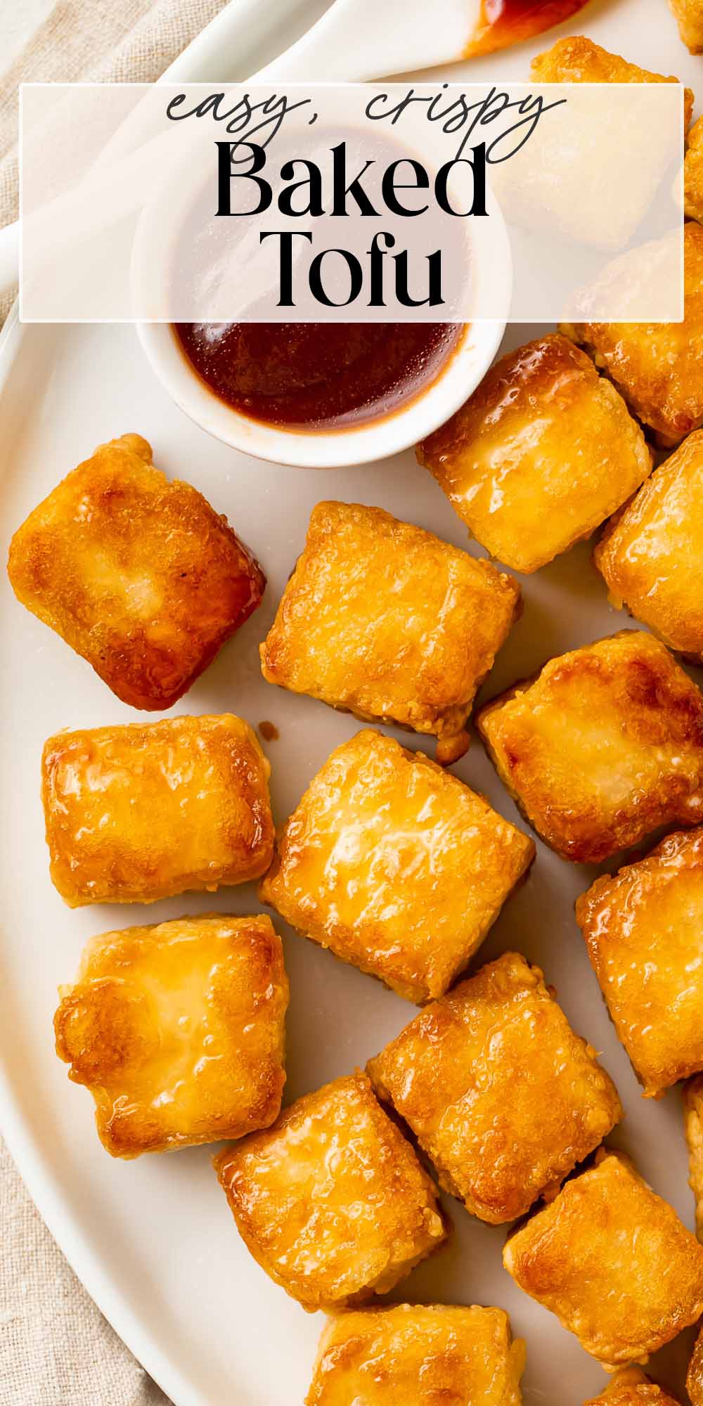 Pin graphic for crispy baked tofu.