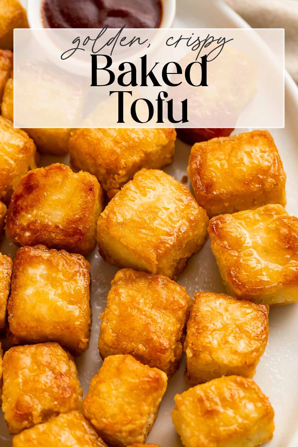Pin graphic for crispy baked tofu.