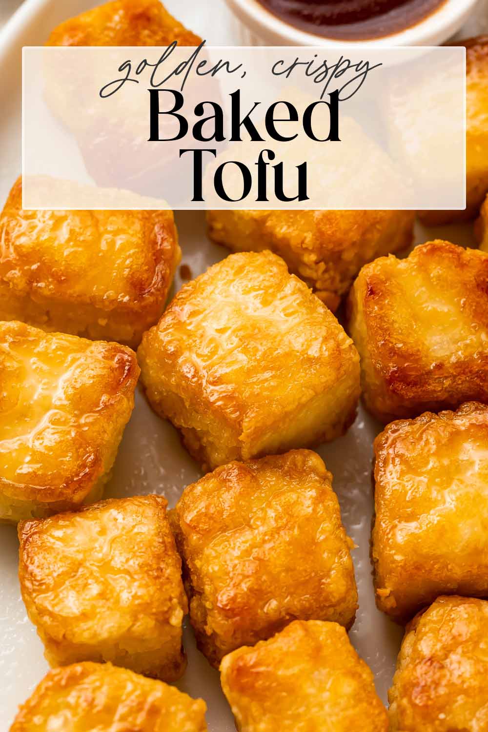 Pin graphic for crispy baked tofu.