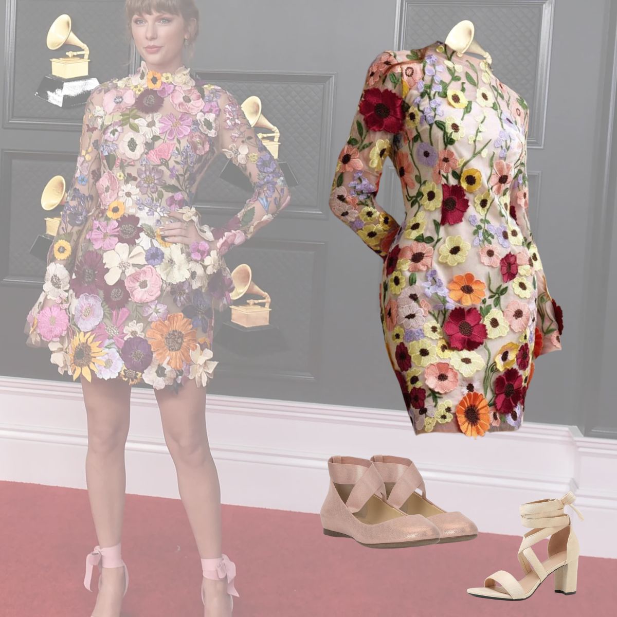 Taylor Swift 2021 Grammy flower dress outfit.