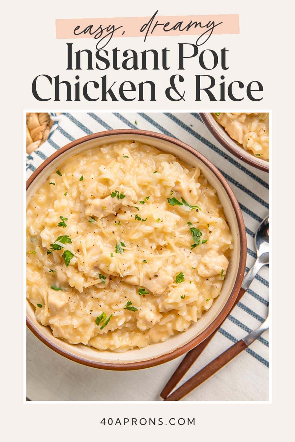 Pin graphic for Instant Pot chicken and rice.