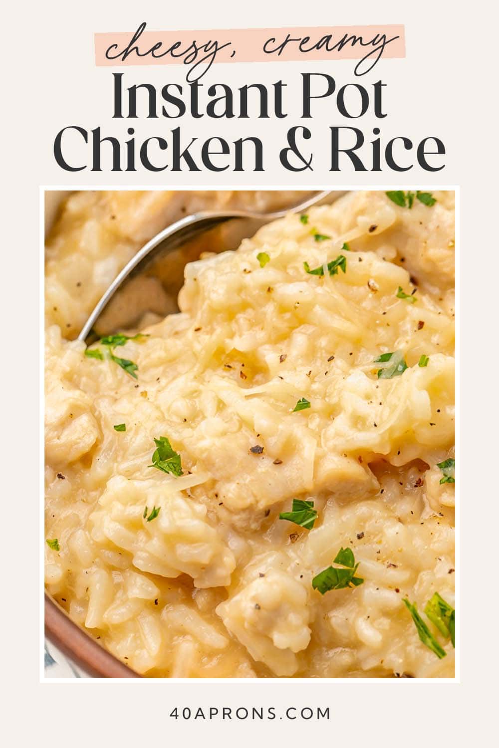 Pin graphic for Instant Pot chicken and rice.