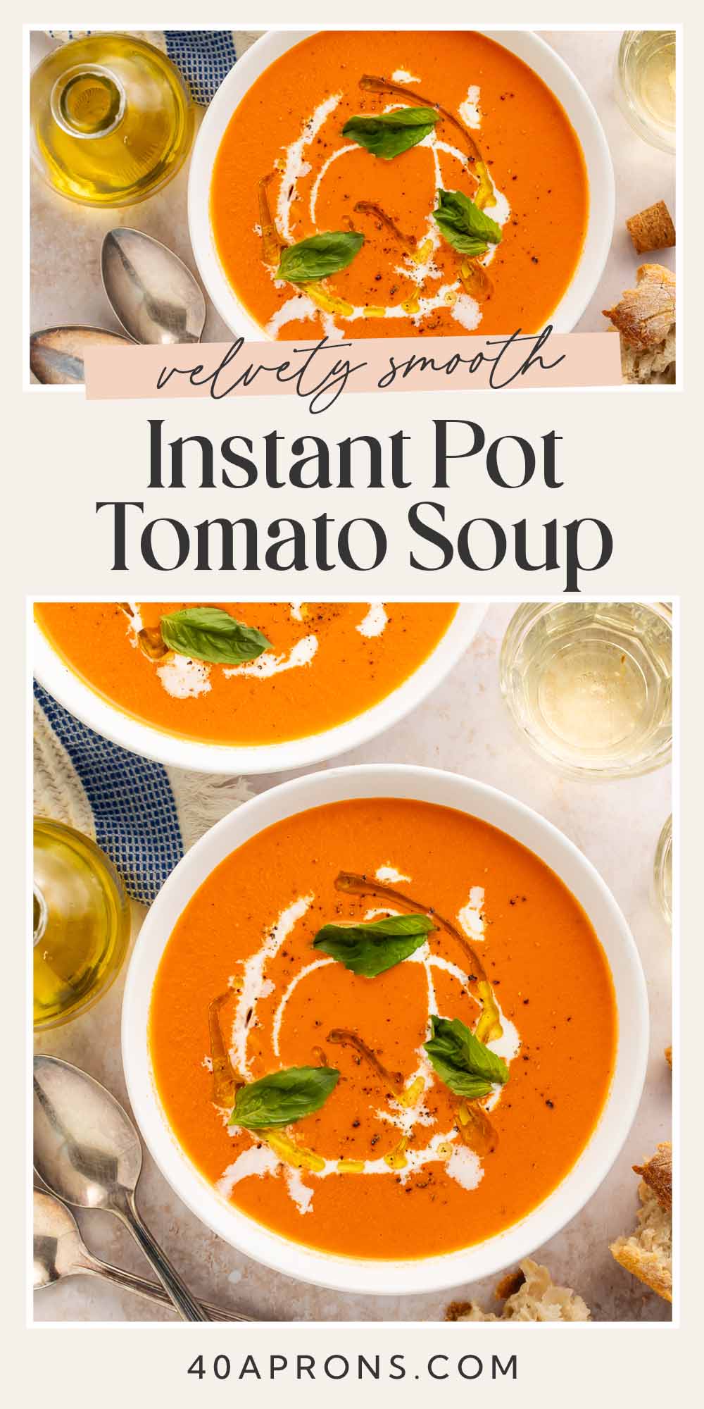 Pin graphic for Instant Pot tomato soup.