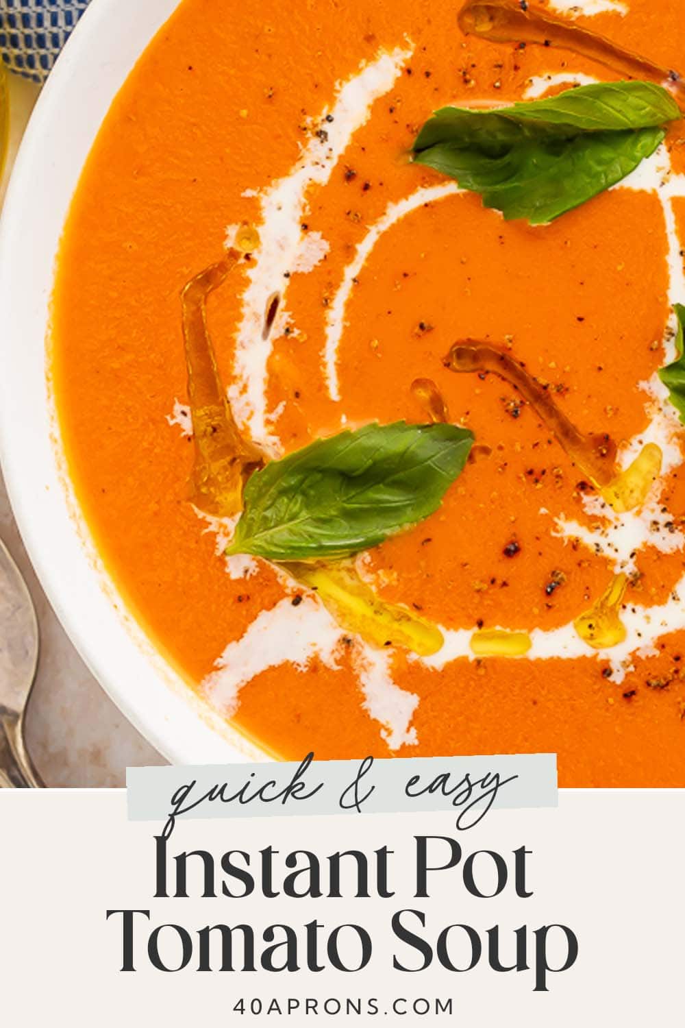 Pin graphic for Instant Pot tomato soup.