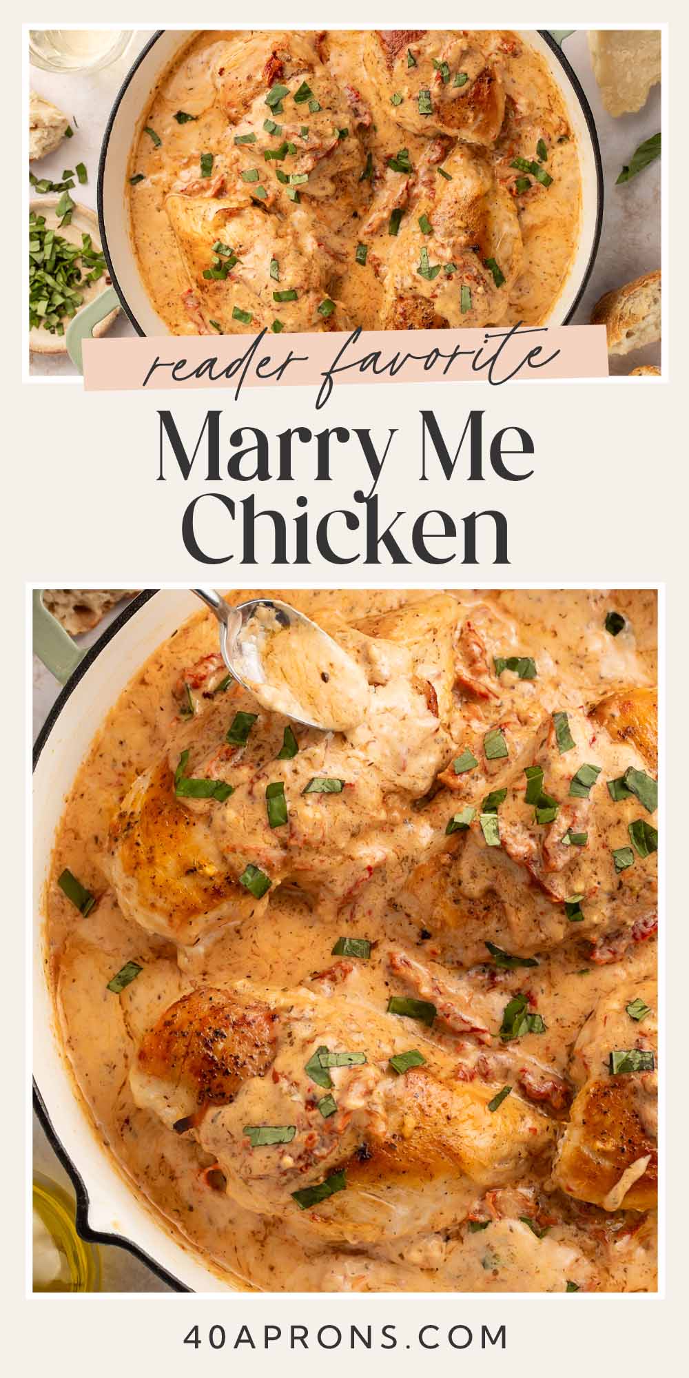 Pin graphic for marry me chicken.