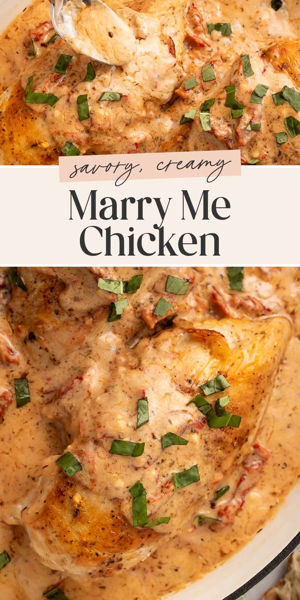 Pin graphic for marry me chicken.