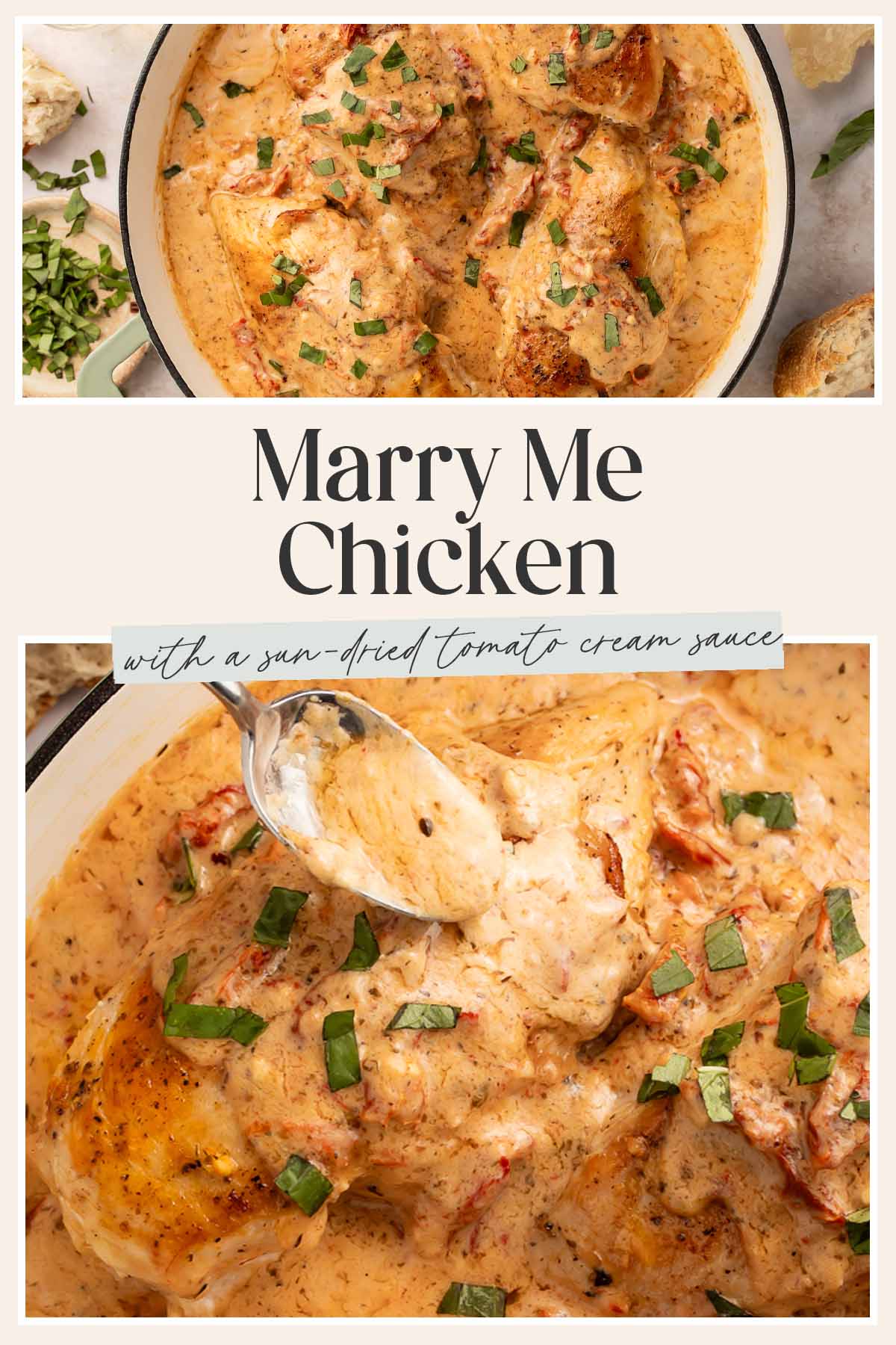 Pin graphic for marry me chicken.