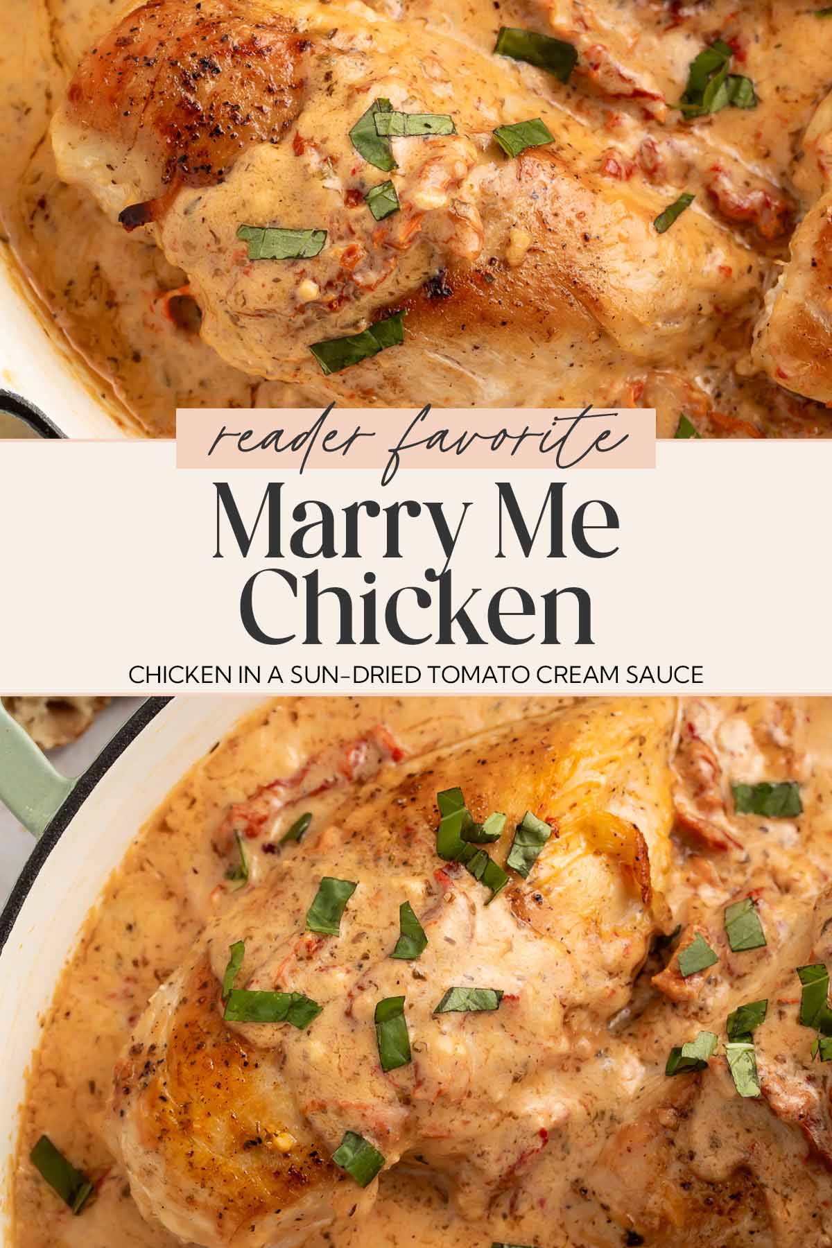 Pin graphic for marry me chicken.