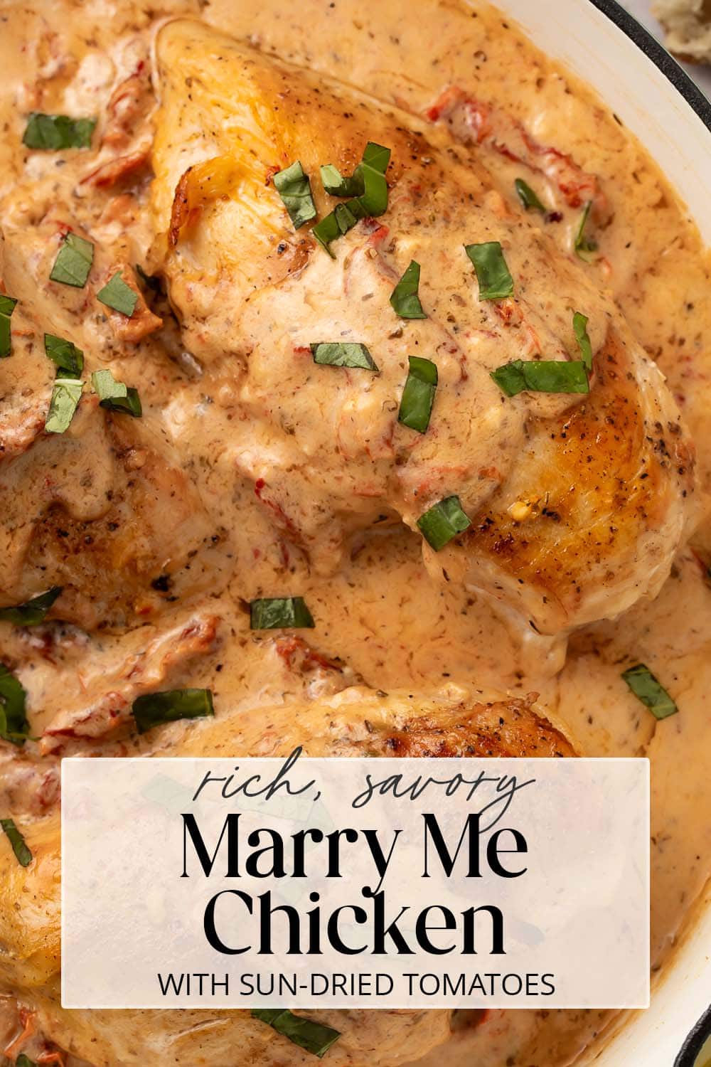 Pin graphic for marry me chicken.