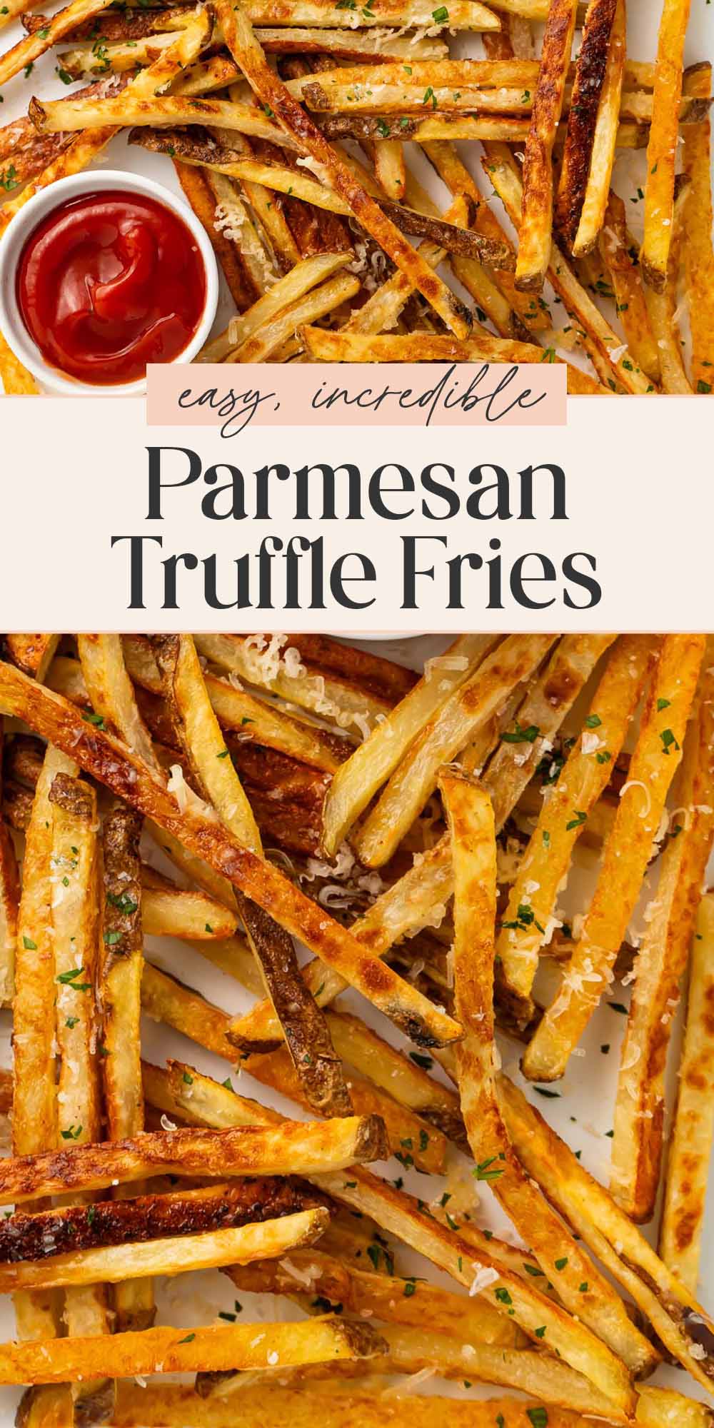 Pin graphic for parmesan truffle fries.