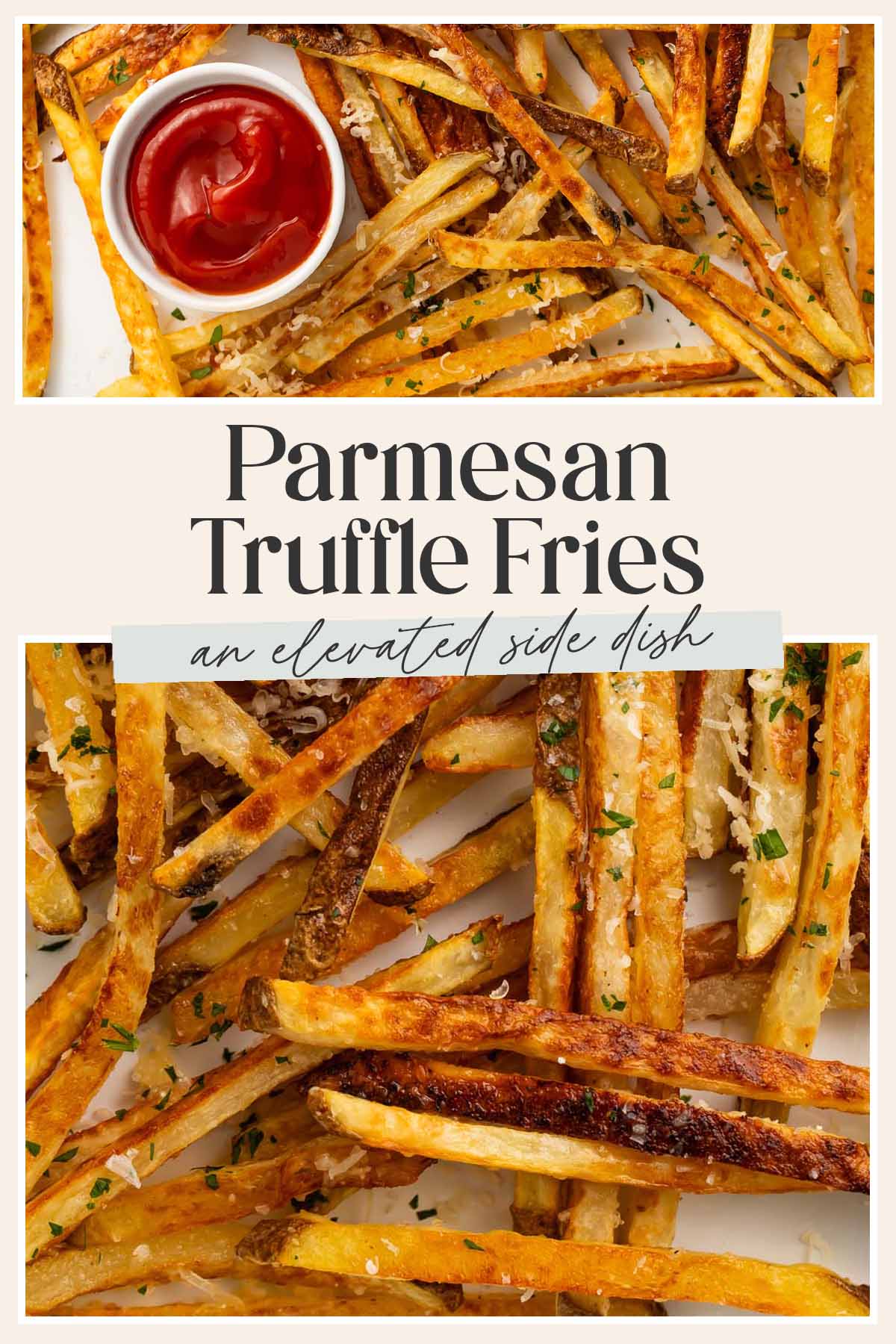 Pin graphic for parmesan truffle fries.