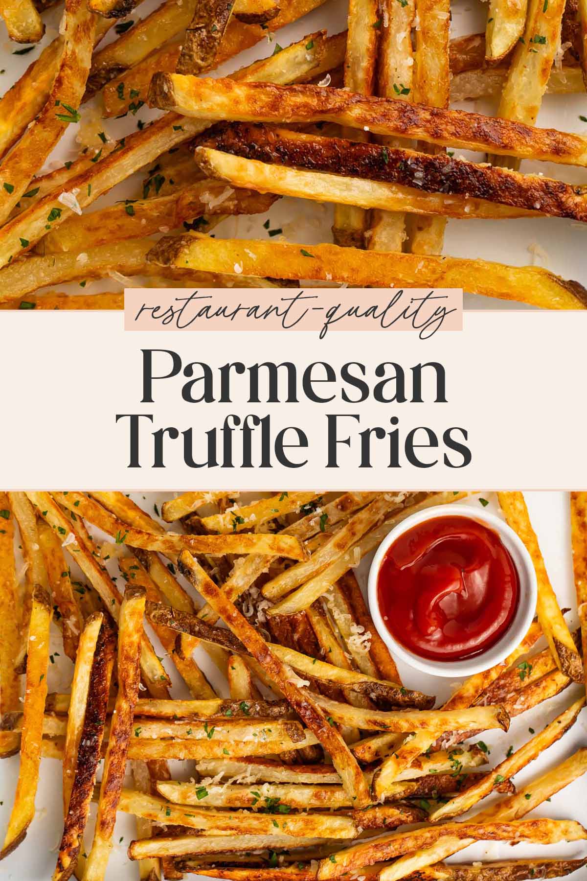 Pin graphic for parmesan truffle fries.