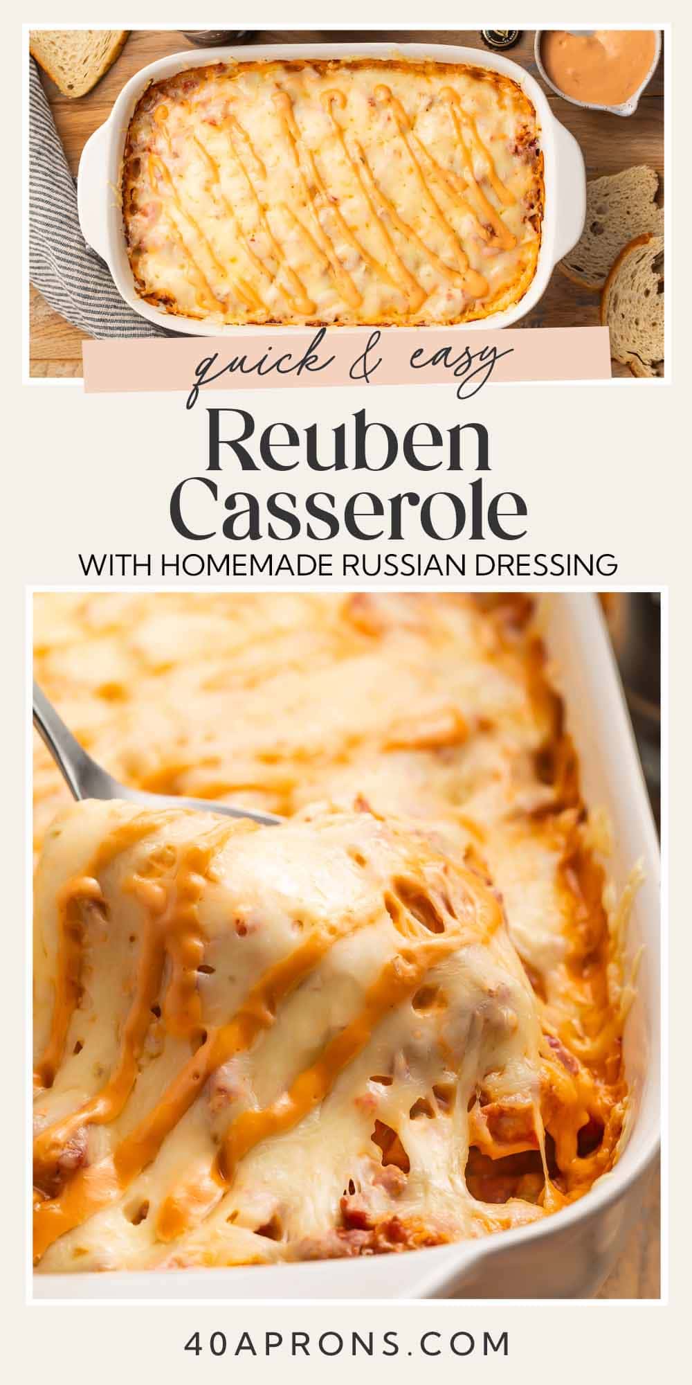 Pin graphic for Reuben casserole.