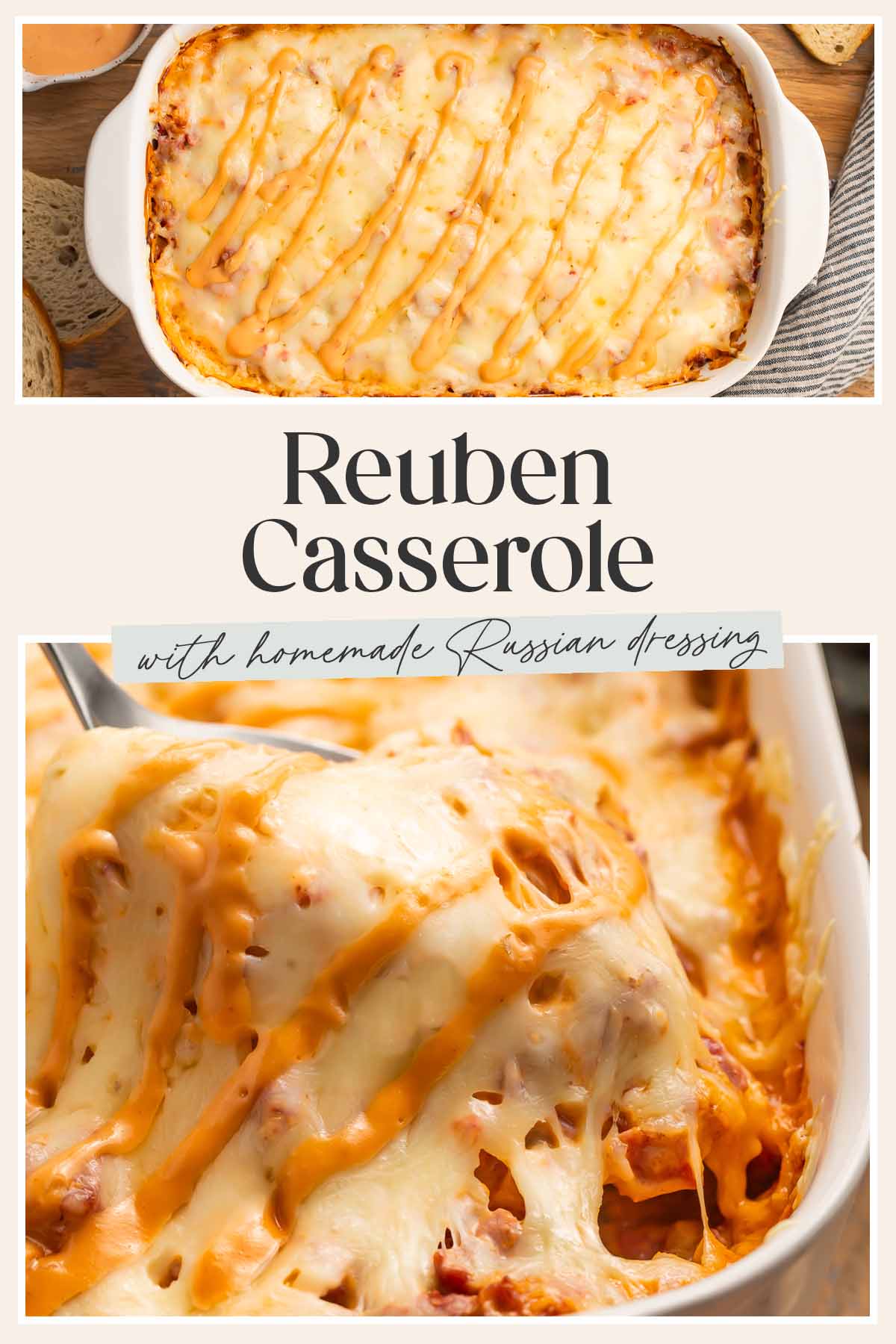 Pin graphic for Reuben casserole.