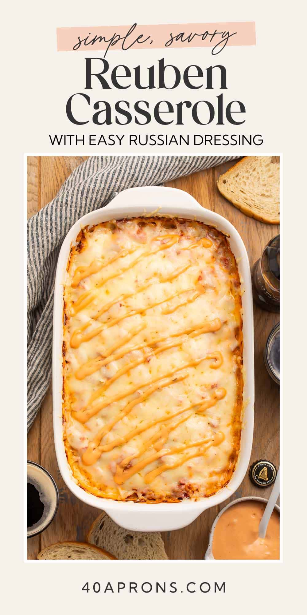 Pin graphic for Reuben casserole.