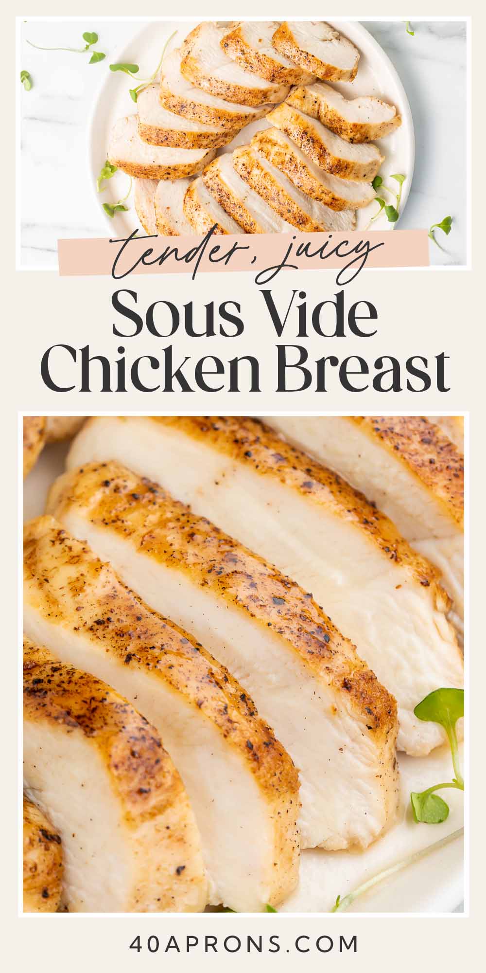 Pin graphic for sous vide chicken breasts.