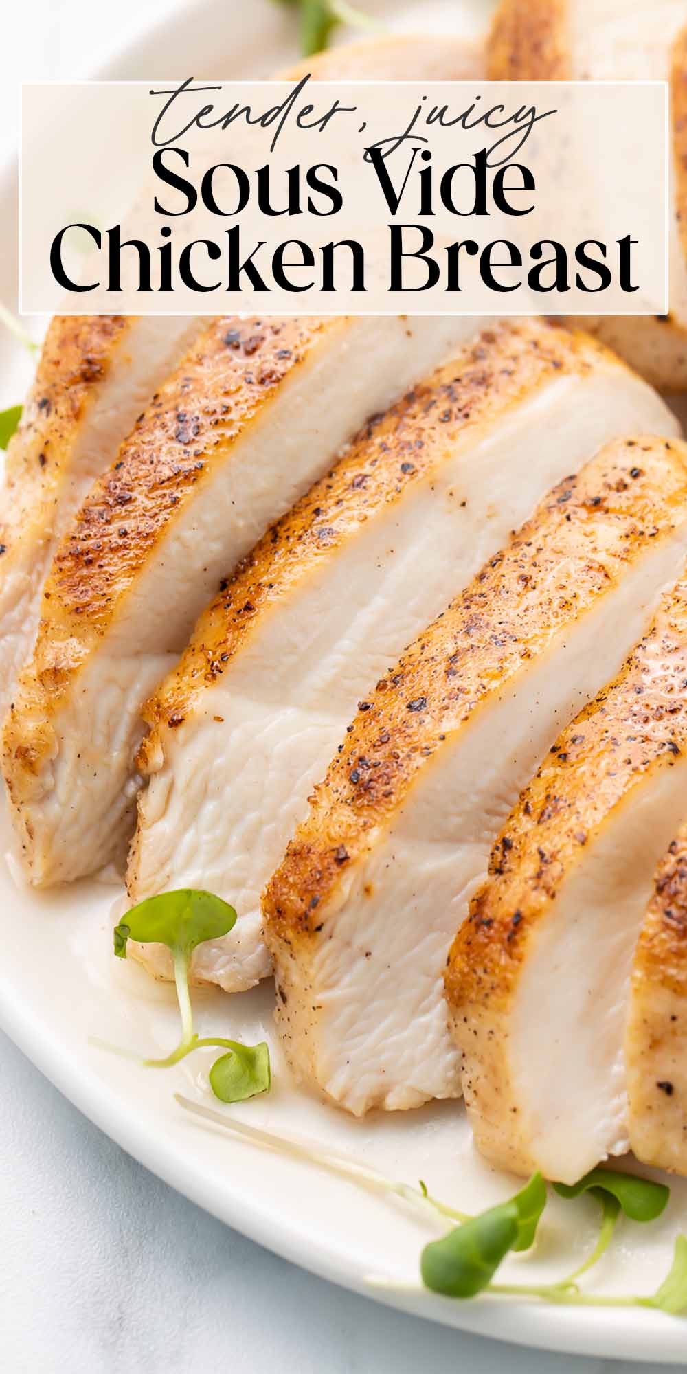 Pin graphic for sous vide chicken breasts.