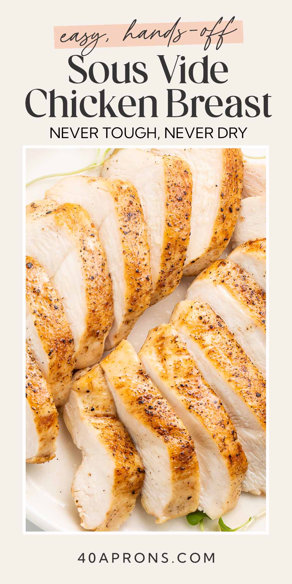 Pin graphic for sous vide chicken breasts.