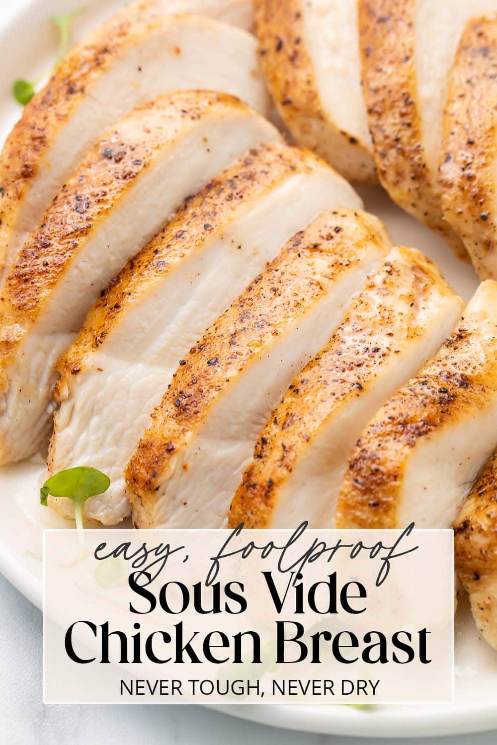 Pin graphic for sous vide chicken breasts.