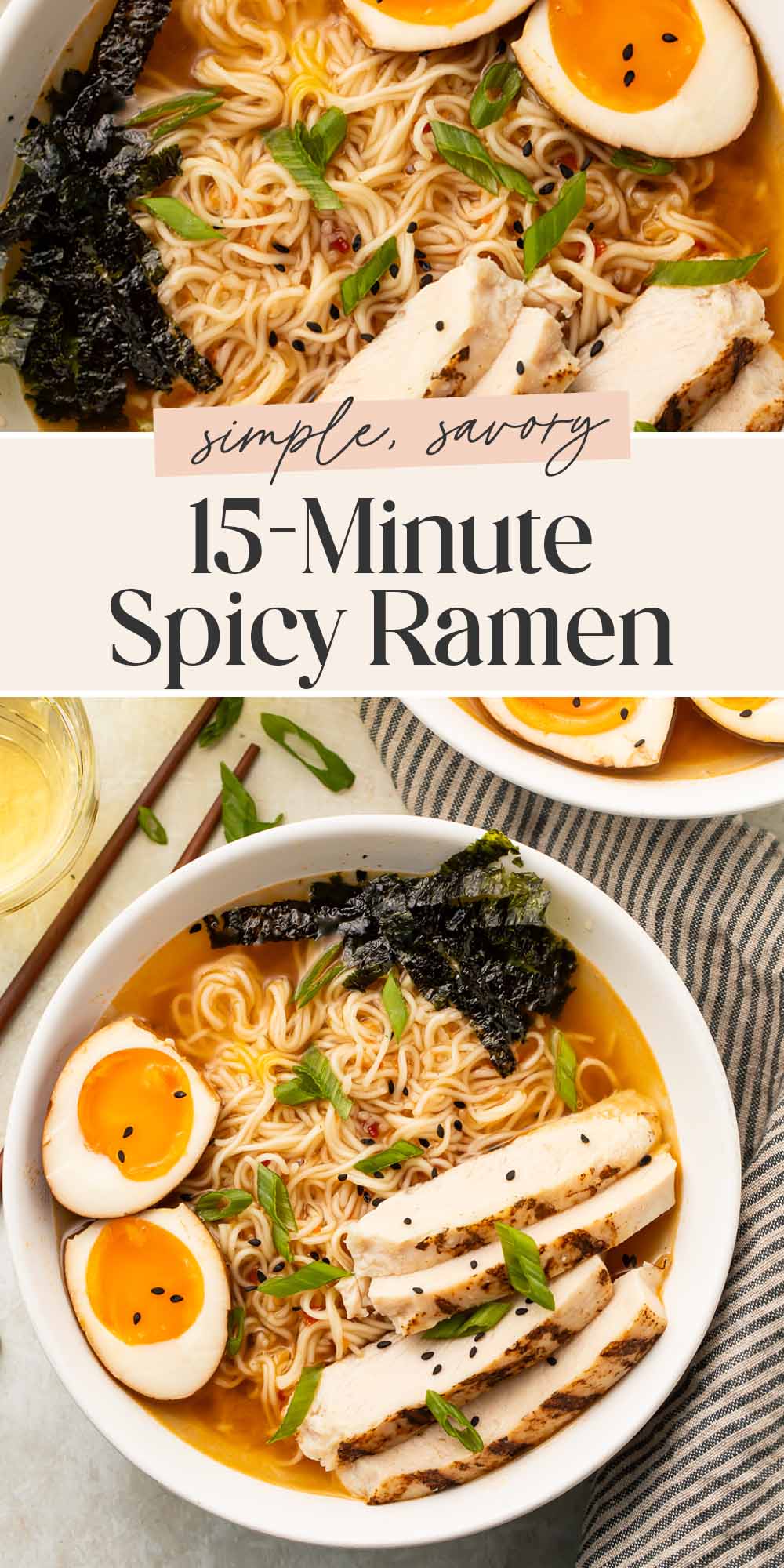 Pin graphic for spicy ramen.