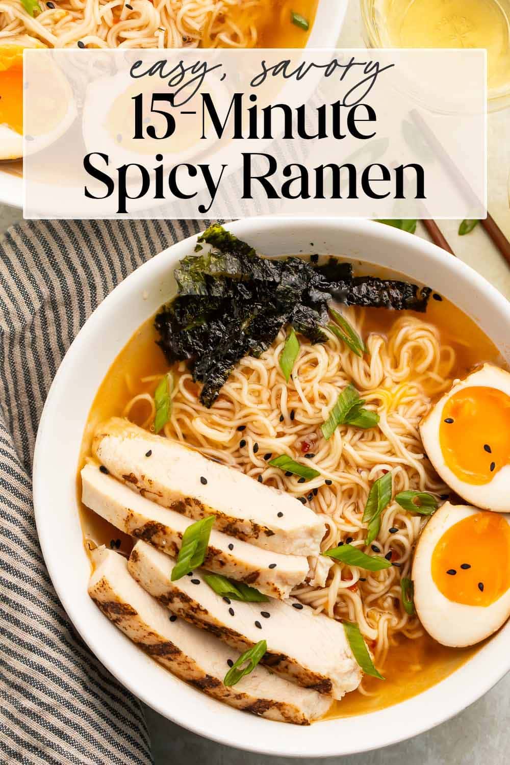 Pin graphic for spicy ramen.