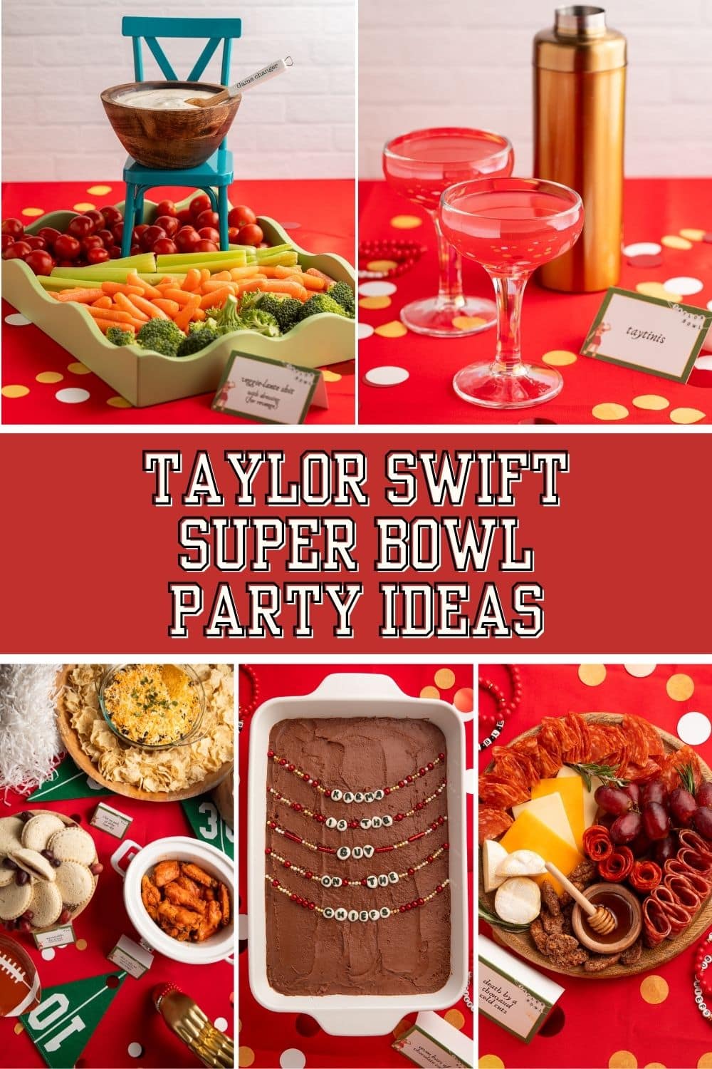 Pin graphic for Taylor Swift Super Bowl Party.