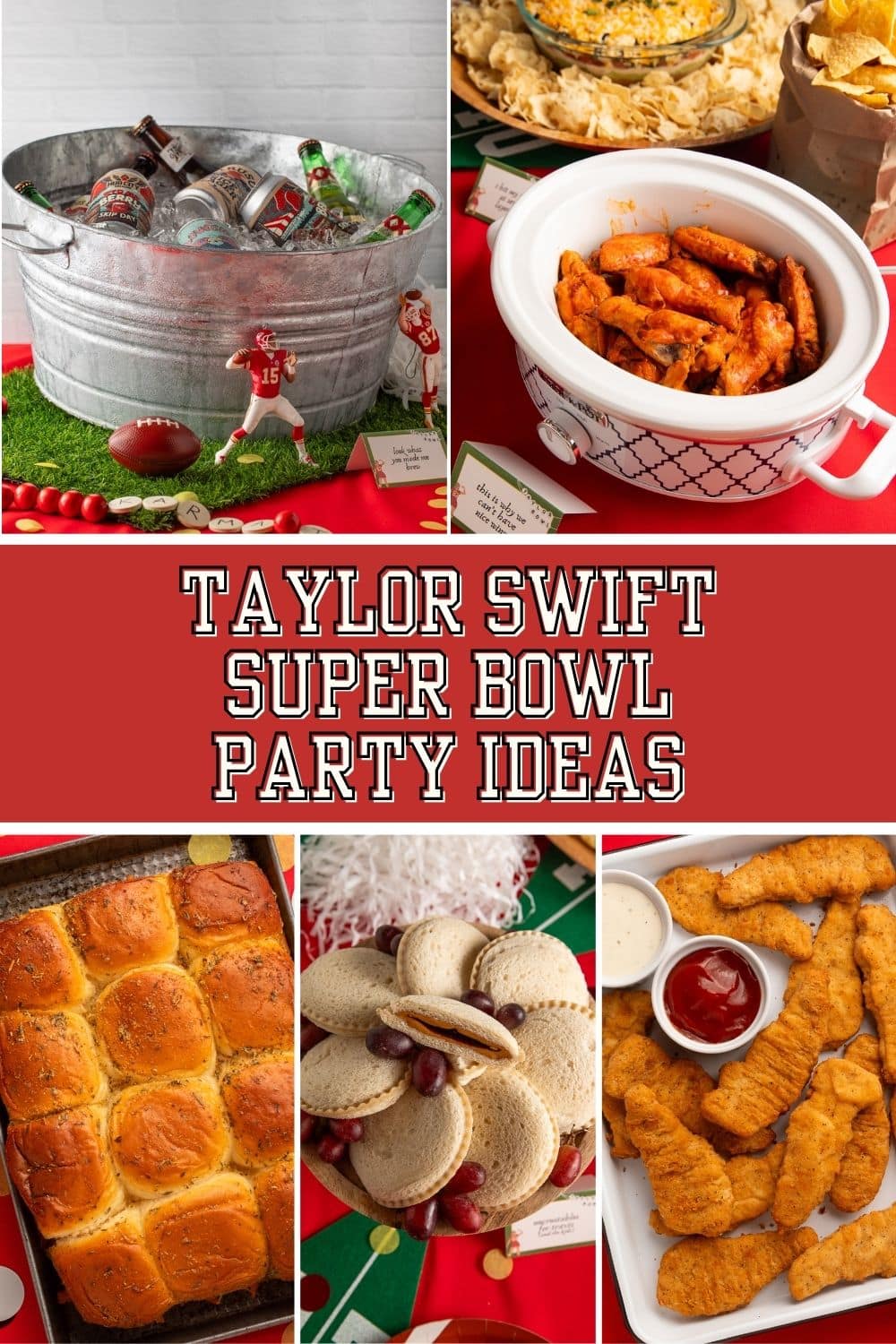 Pin graphic for Taylor Swift Super Bowl Party.