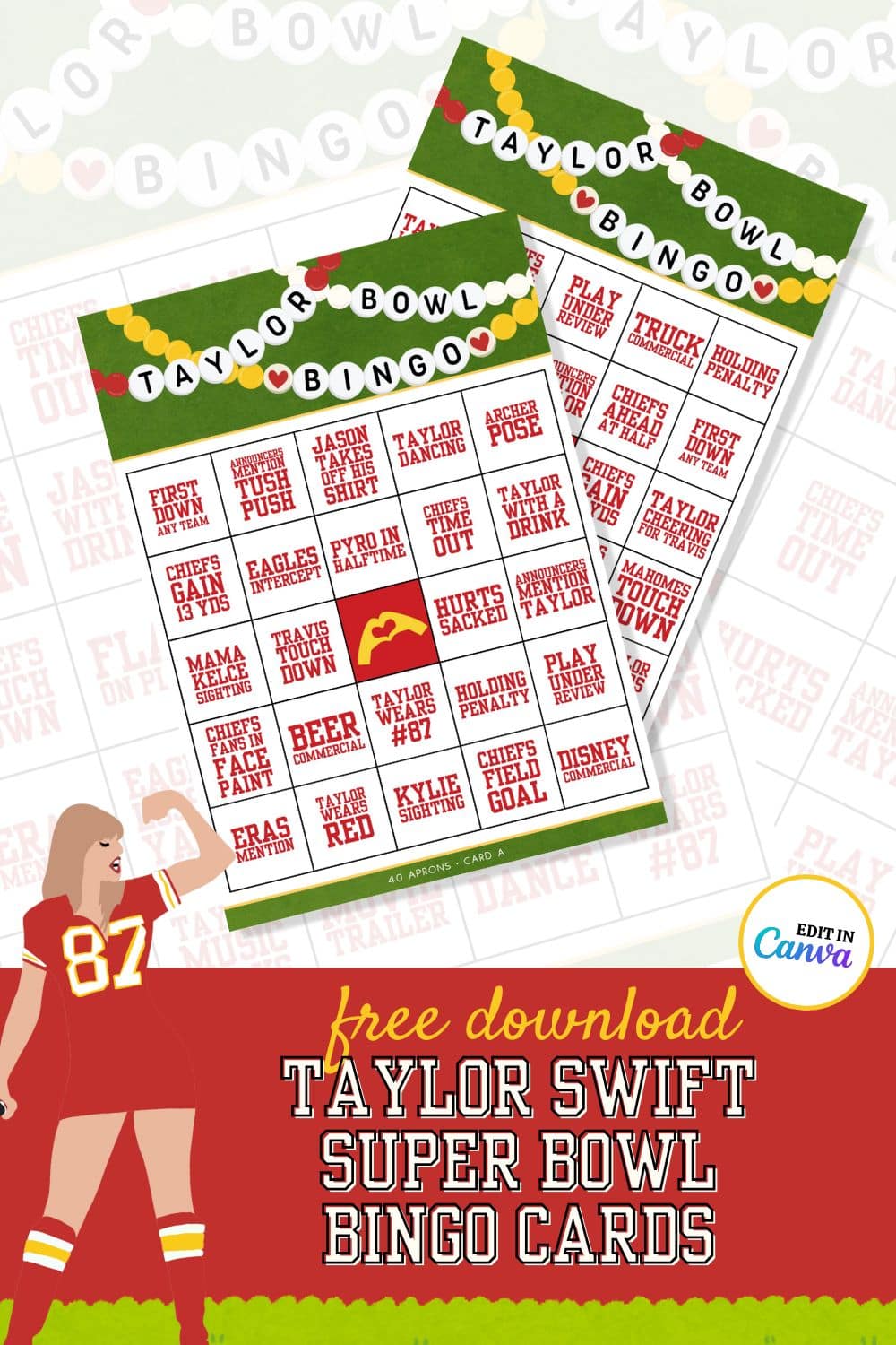 Pin graphic for Taylor Swift Super Bowl Party.